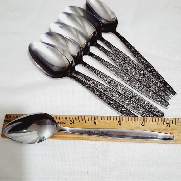 8 Stanley Roberts Rogers Stainless La Spana Soup Spoons 7" floral MCM flatware - Picture 12 of 13
